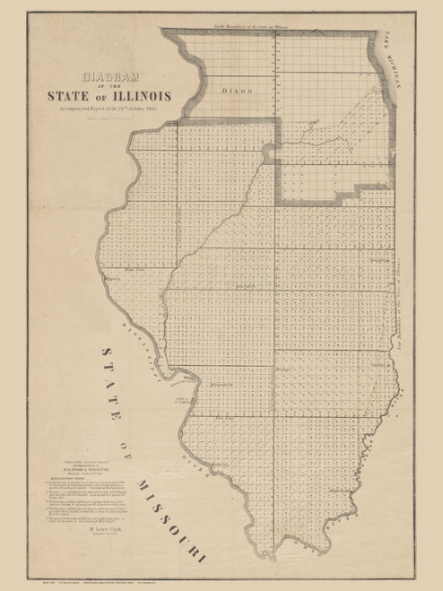 Illinois 1849  - Old State Map Reprint