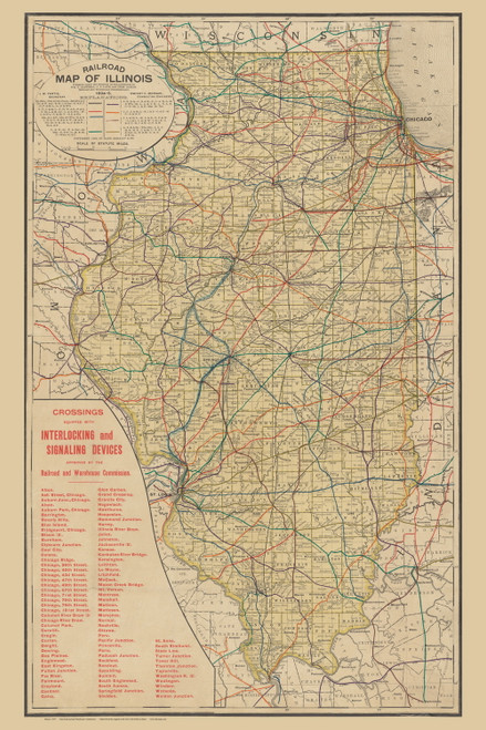 Illinois 1895 Railroad Commissioners - Shows Crossings with Devices - Old State Map Reprint