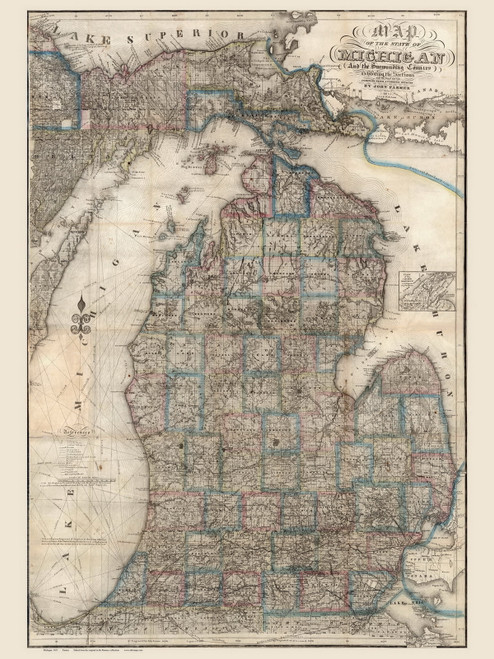 Michigan 1853 Farmer - Old State Map Reprint