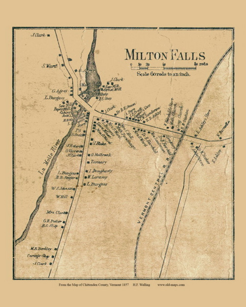 Milton Falls, Vermont 1857 Old Town Map Custom Print - Chittenden Co.