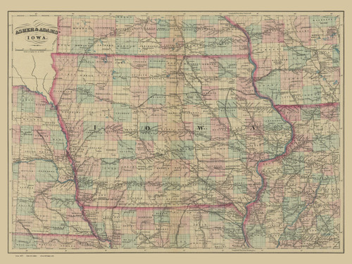 Iowa 1872 Asher & Adams - Old State Map Reprint