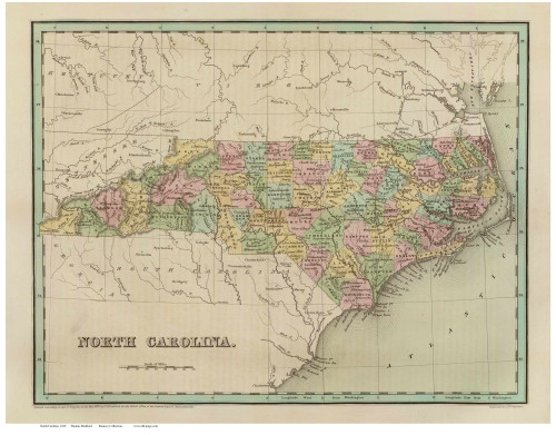 North Carolina 1838 Bradford - Old State Map Reprint