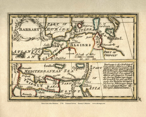 Barbary - Morocco Fez Algiers Tripoli Tunis  - 1758 Bowen 40 - World Atlases