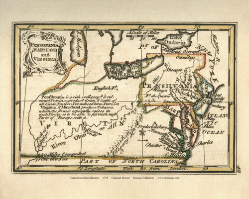 Pennsylvania, Maryland & Virginia - 1758 Bowen 46 - World Atlases
