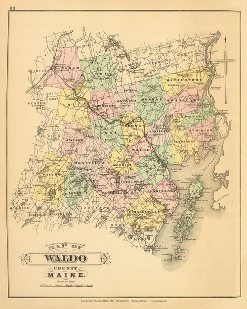 Waldo County 51, Maine 1894 Old Map Reprint - Stuart State Atlas