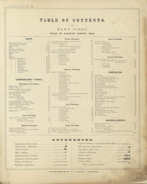 Table of Contents 1 - Ohio 1875 Old Town Map Custom Reprint - Fayette Co. Atlas 3