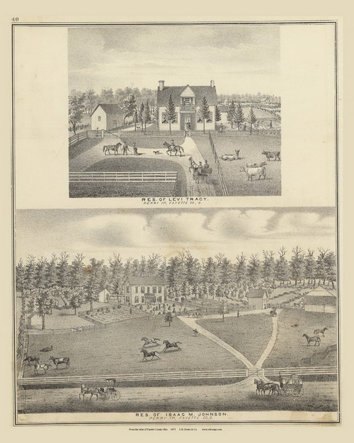 Residences of Levi Tracy & Isaac M. Johnson - Ohio 1875 Old Town Map Custom Reprint - Fayette Co. Atlas 36