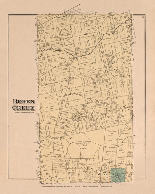 Bokes Creek Ohio 1890 Old Town Map Custom Reprint - Logan Co. Atlas 15