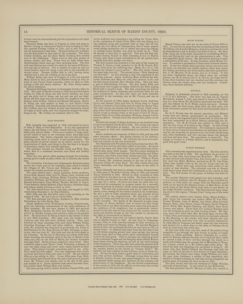 Historical Sketch of Hardin County - Ohio 1879 Old Town Map Custom Reprint - Hardin Co. Atlas 20