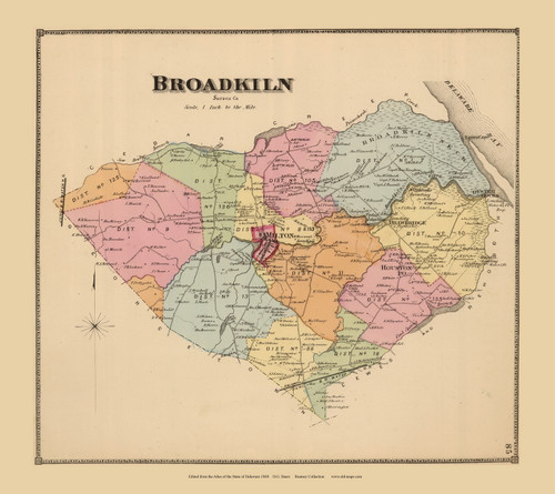 Broadkiln, Delaware State Atlas 1868 Old Town Map Reprint - Sussex Co.