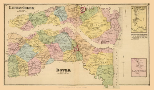 Little Creek and Dover Towns, Little Creek Landing and Hazlettville Villages, Delaware State Atlas 1868 Old Town Map Reprint - Kent Co.