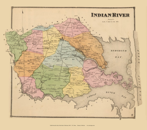 Indian River, Delaware State Atlas 1868 Old Town Map Reprint - Sussex Co.