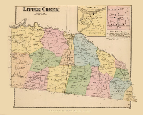 Little Creek Town, Portsville and Delmar Villages, Delaware State Atlas 1868 Old Town Map Reprint - Sussex Co.