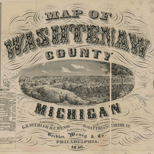 Map Cartouche, Wayne Co. Michigan 1856 Old Town Map Custom Print - Washtenaw Co.