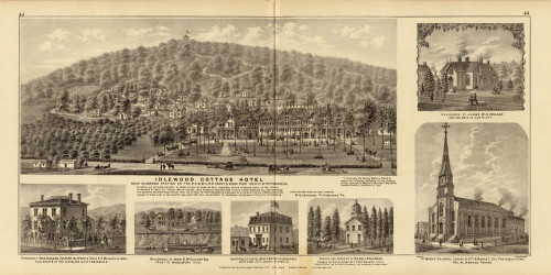 Idlewood & Hartford City Hotels, Dickson Res, McElhinny Res, Ireland Res, School & Convent of the Holy Redeemer & St. Mary's Church, 1877 - Upper Ohio River and Valley Atlas - Old Map Custom Reprint - USA Regional 42, 43