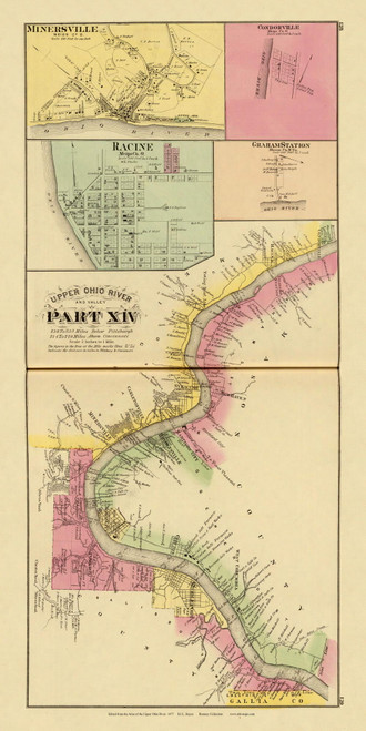 Upper Ohio River and Valley Part 14 - 238 to 253 Miles Below Pittsburgh, Minersville, Condorvile, and Racine Villages, Ohio and Graham Station, WV, 1877 - Upper Ohio River and Valley Atlas - Old Map Custom Reprint - USA Regional 128, 129