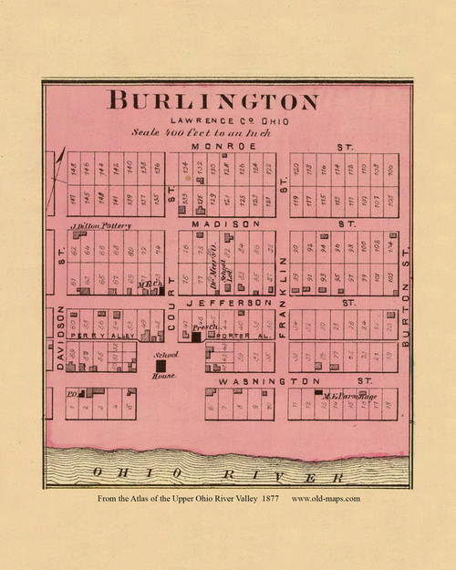 Burlington, Ohio, 1877 - Upper Ohio River and Valley Atlas - Old Map Custom Reprint - USA Regional 186 187