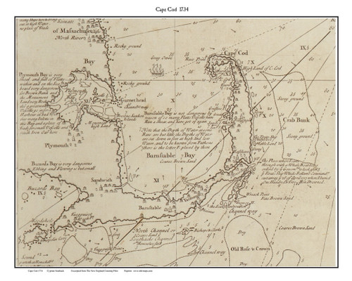 Cape Cod - Cape Only 1734 Southack - Old Map Custom Print CC-All