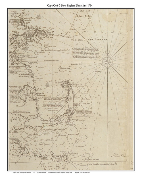Cape Cod & Shoreline 1734 Southack - Old Map Custom Print CC-All