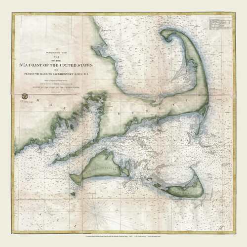 Cape Cod & Nantucket Shoals 1857 U.S Coast Survey - Old Map Custom Reprint CC-All