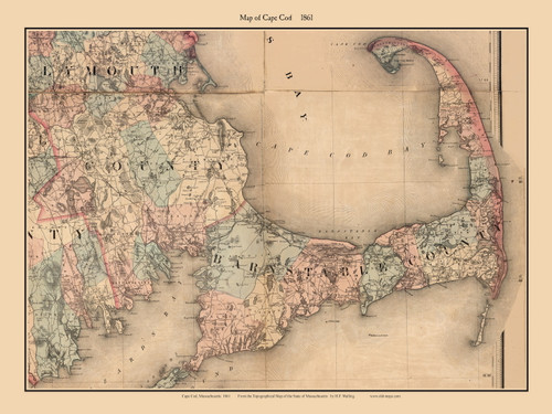 Cape Cod 1861 Walling - Old Map Custom Print CC-All