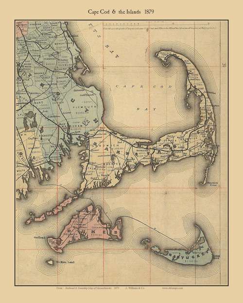 Cape Cod 1879 Williams Railroad Map - Old Map Custom Print CC-All