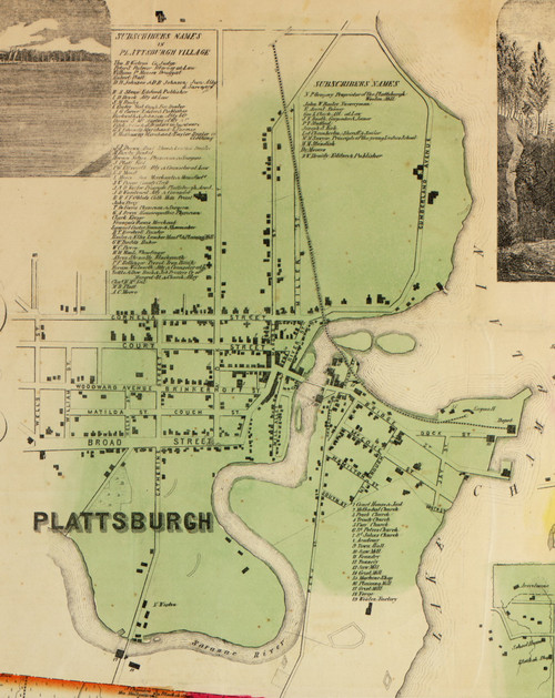 Plattsburgh Village, Plattsburgh, New York 1856 Old Town Map Custom Print - Clinton Co.