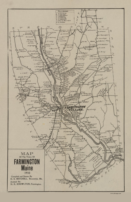 Farmington 1910 Mitchell - Old Map Reprint - Maine Cities Other