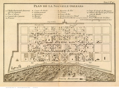 New Orleans 1764 - Old Map Reprint - Louisiana Cities