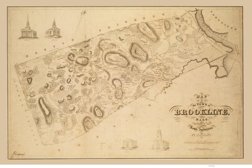 Brookline 1844 - Old Map  Norfolk County - Massachusetts Cities Other