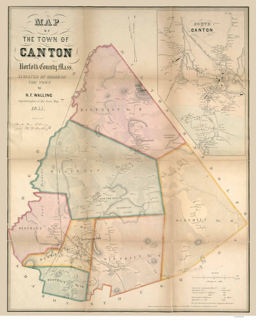 Canton 1855 - Old Map  Norfolk County - Massachusetts Cities Other