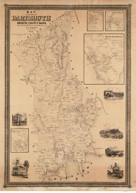 Dartmouth 1856 - Old Map  Bristol County - Massachusetts Cities Other