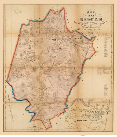 Dedham 1851 - Old Map  Norfolk County - Massachusetts Cities Other