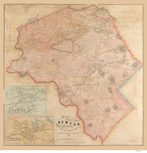 Newton 1855 - Old Map  Middlesex County - Massachusetts Cities Other