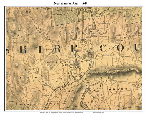 Northampton Area 1844 - Old Map Custom Print Hampshire County - Massachusetts Cities Other