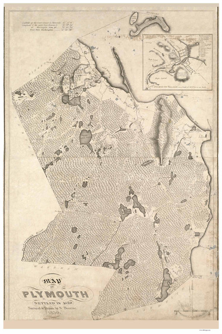 Plymouth 1830 - Old Map Reprint Plymouth County - Massachusetts Cities Other