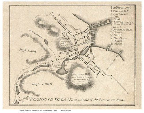 Plymouth Village 1830 - Old Map Custom Print Plymouth County - Massachusetts Cities Other