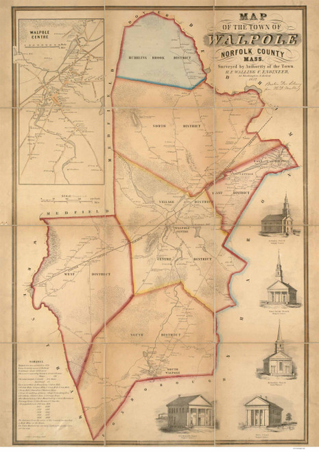 Walpole 1852 - Old Map  Norfolk County - Massachusetts Cities Other