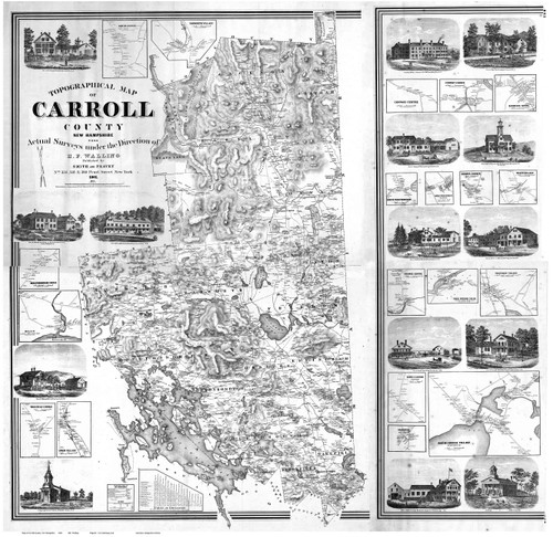 Carroll County New Hampshire - BW - 1861 - County Wall Map  - Old Map Reprint