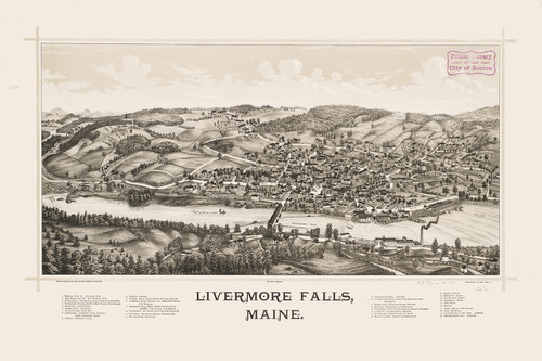 Livermore Falls BPL, Maine 1889 Bird's Eye View