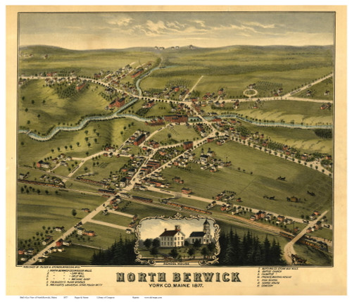 North Berwick, Maine 1877 Bird's Eye View