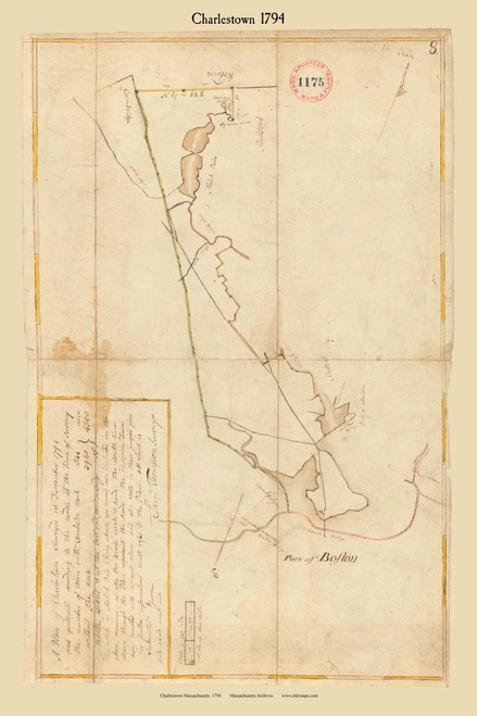 Charlestown, Massachusetts 1794 Old Town Map Reprint - Roads Place Names Massachusetts Archives