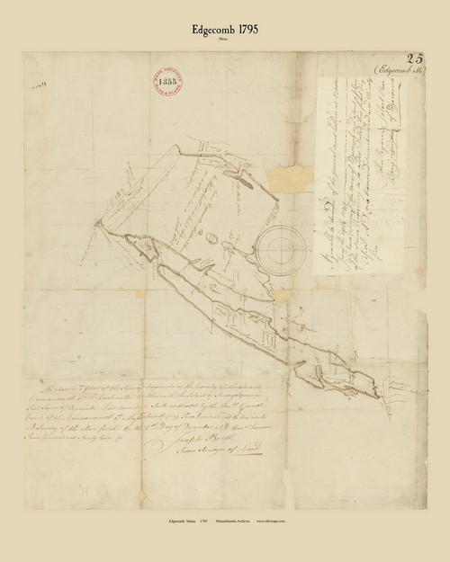Edgecomb, Maine 1795 Old Town Map Reprint - Roads Place Names  Massachusetts Archives
