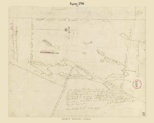 Fayette, Maine 1795 Old Town Map Reprint - Roads Place Names  Massachusetts Archives