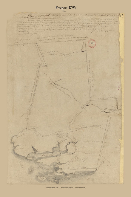 Freeport, Maine 1795 Old Town Map Reprint - Roads Place Names  Massachusetts Archives