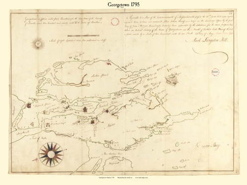 Georgetown, Maine 1795 Old Town Map Reprint - Roads Place Names House Sites Massachusetts Archives