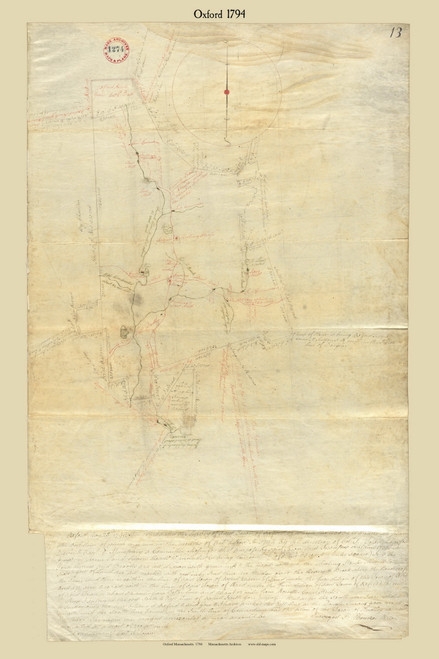 Oxford, Massachusetts 1794 Old Town Map Reprint - Roads Place Names  Massachusetts Archives