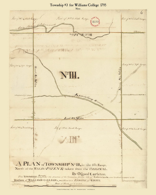 Township # 3 Williams College, Maine 1795 Old Town Map Reprint - Roads Place Names  Massachusetts Archives