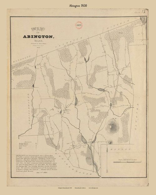 Abington, Massachusetts 1830 Old Town Map Reprint - Roads Homeowner Names Place Names Massachusetts Archives