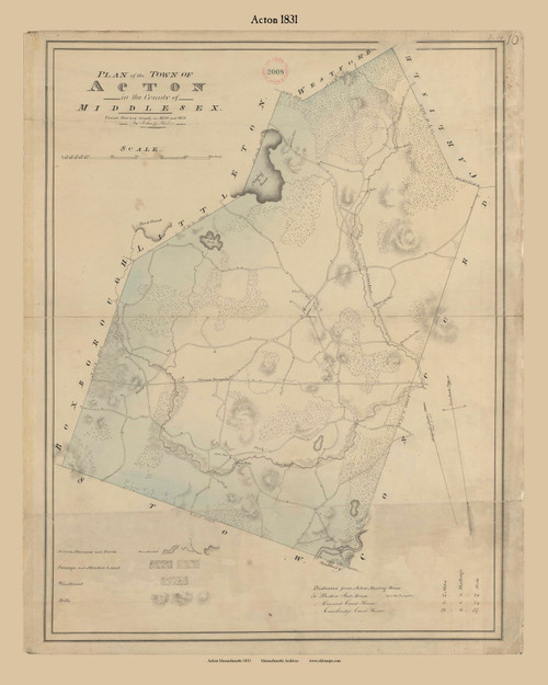 Acton, Massachusetts 1831 Old Town Map Reprint - Roads Place Names Massachusetts Archives